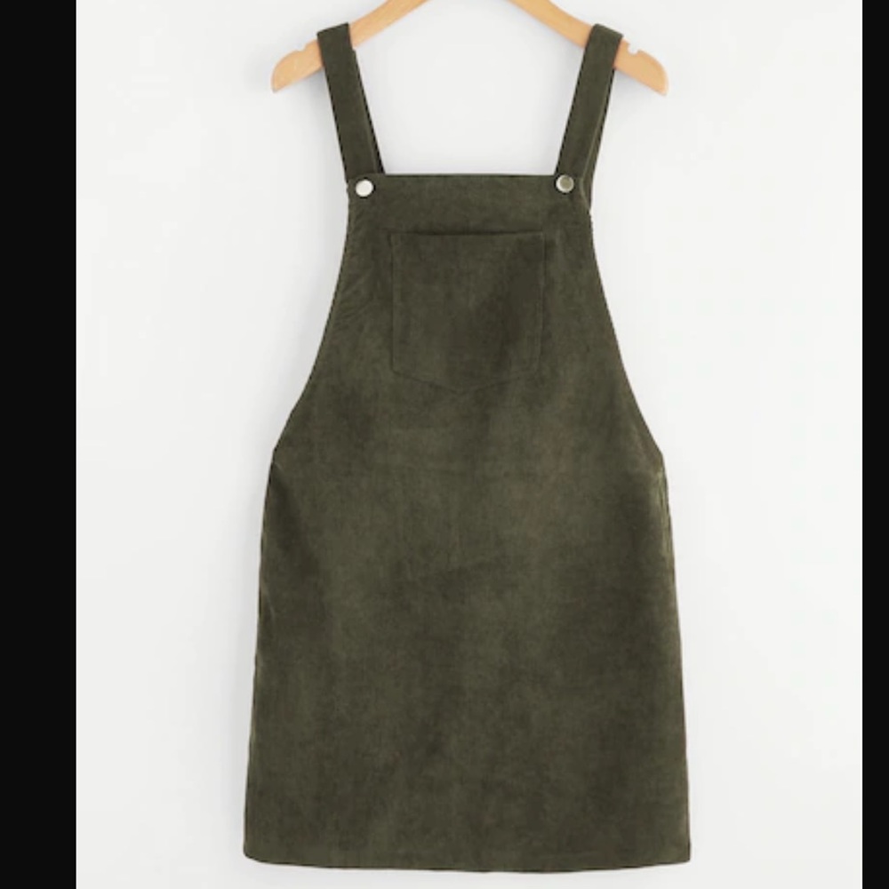 LAST ONE SALE Olive Green Corduroy Overall Dress - Picture 3 of 7